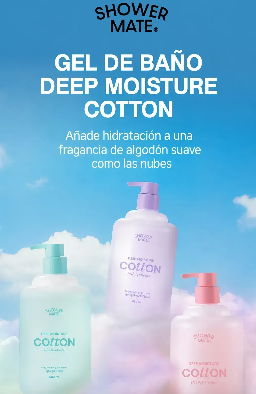 Gel de Baño Hidratante SHOWER MATE Deep Moisture Cotton, 680ml
