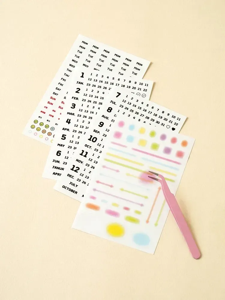 Stickers de Fecha Negros “Blur” DAISO, 4 hojas